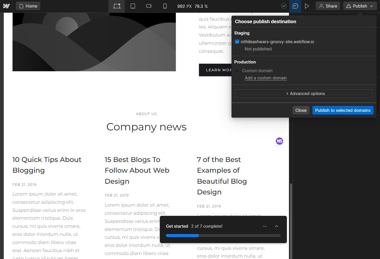 Select publish to domains