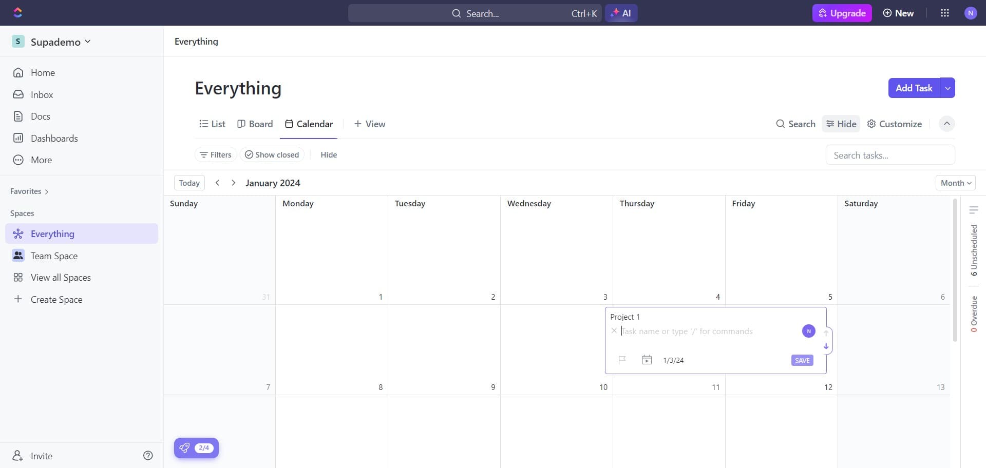 Confirm task creation action
