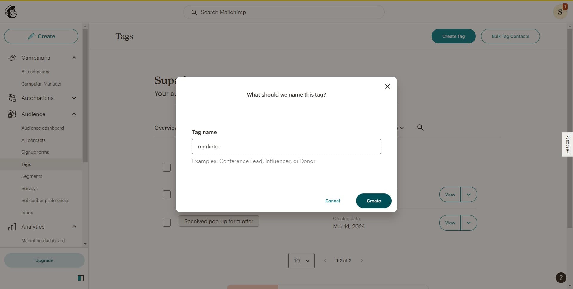 Confirm tag creation