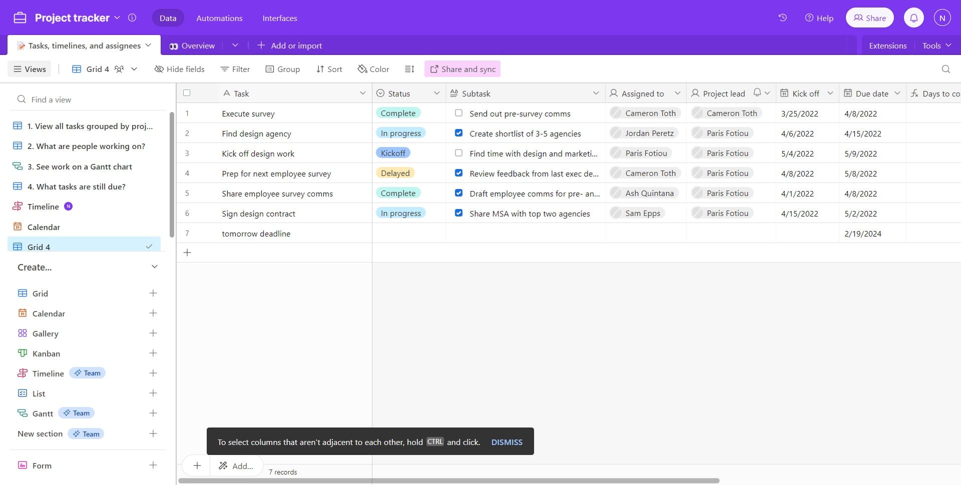 Click on the Task field