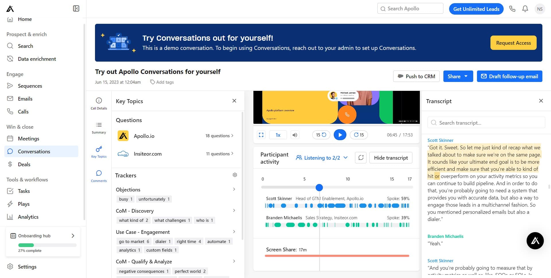 Access conversation options
