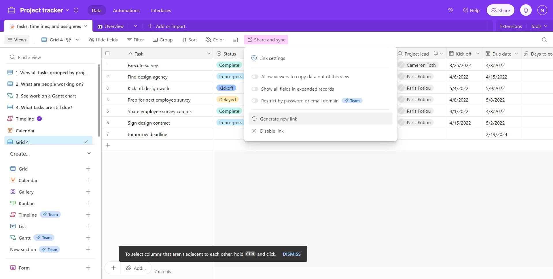 Click on Generate new link