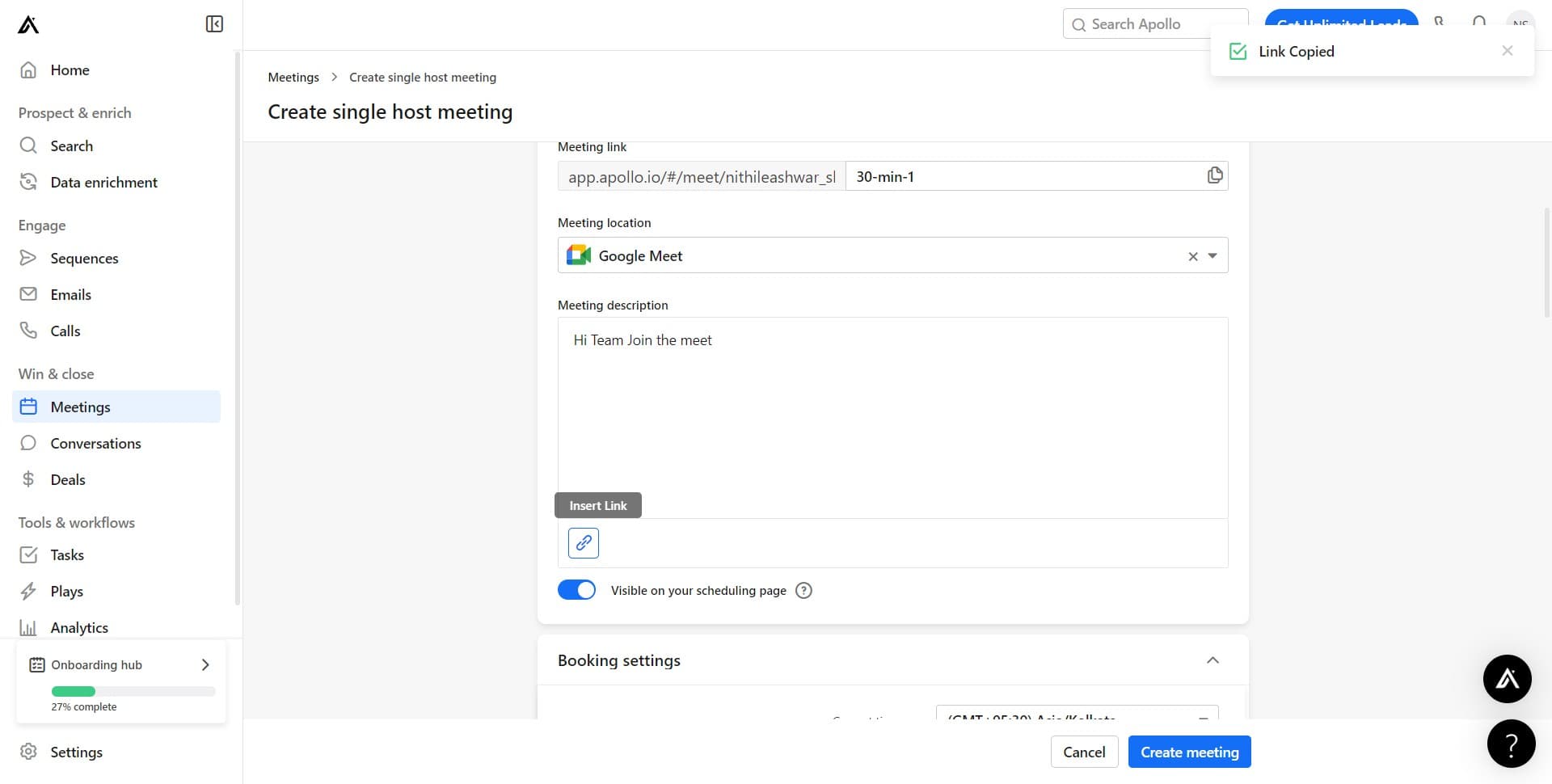 Finalize meeting setup
