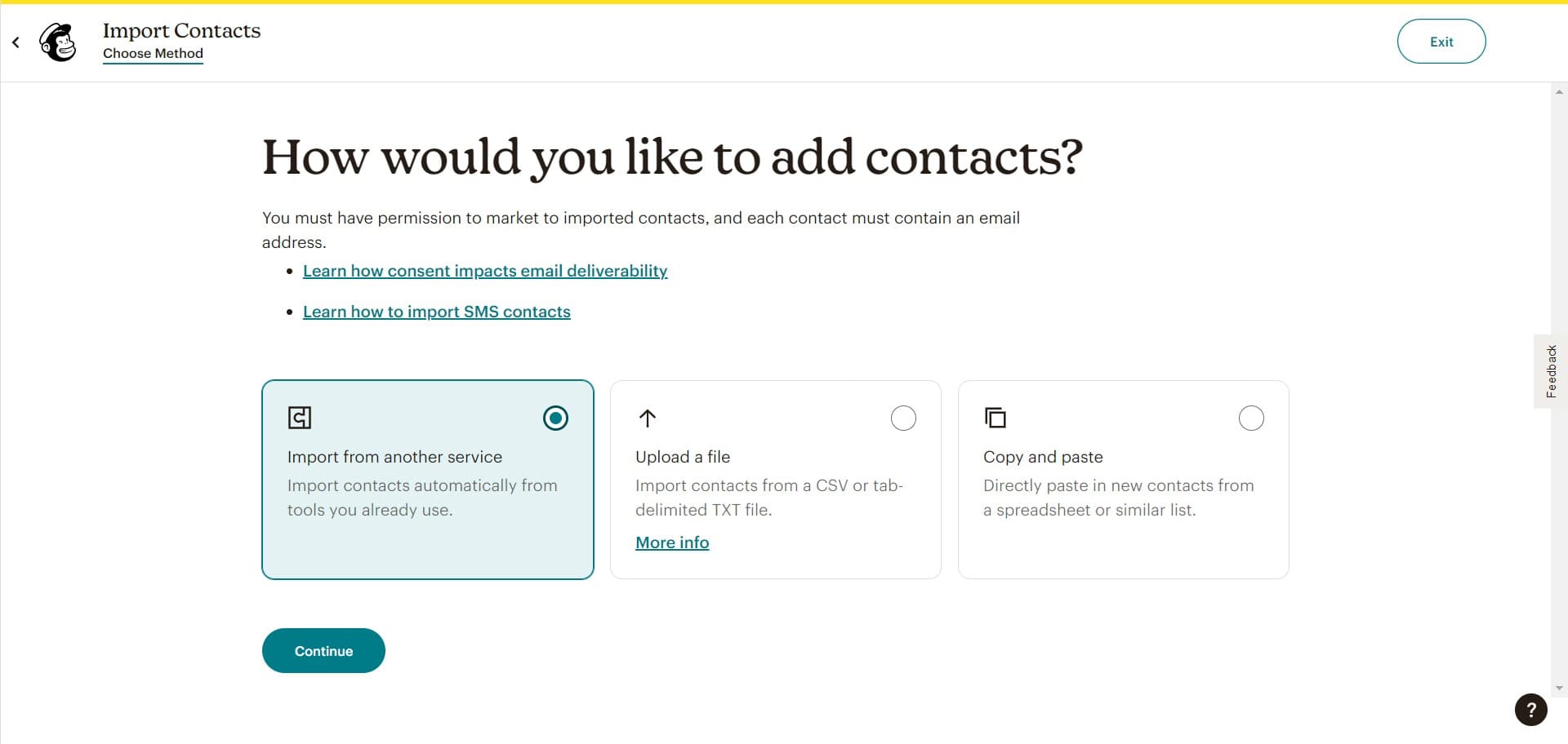Select the import method