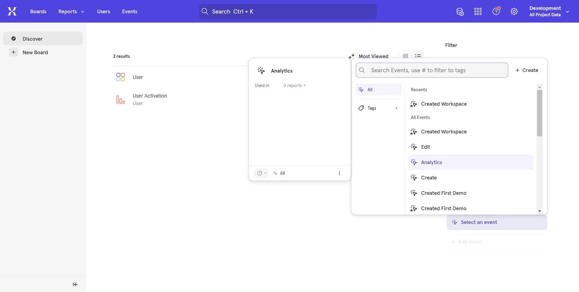Click to configure event details