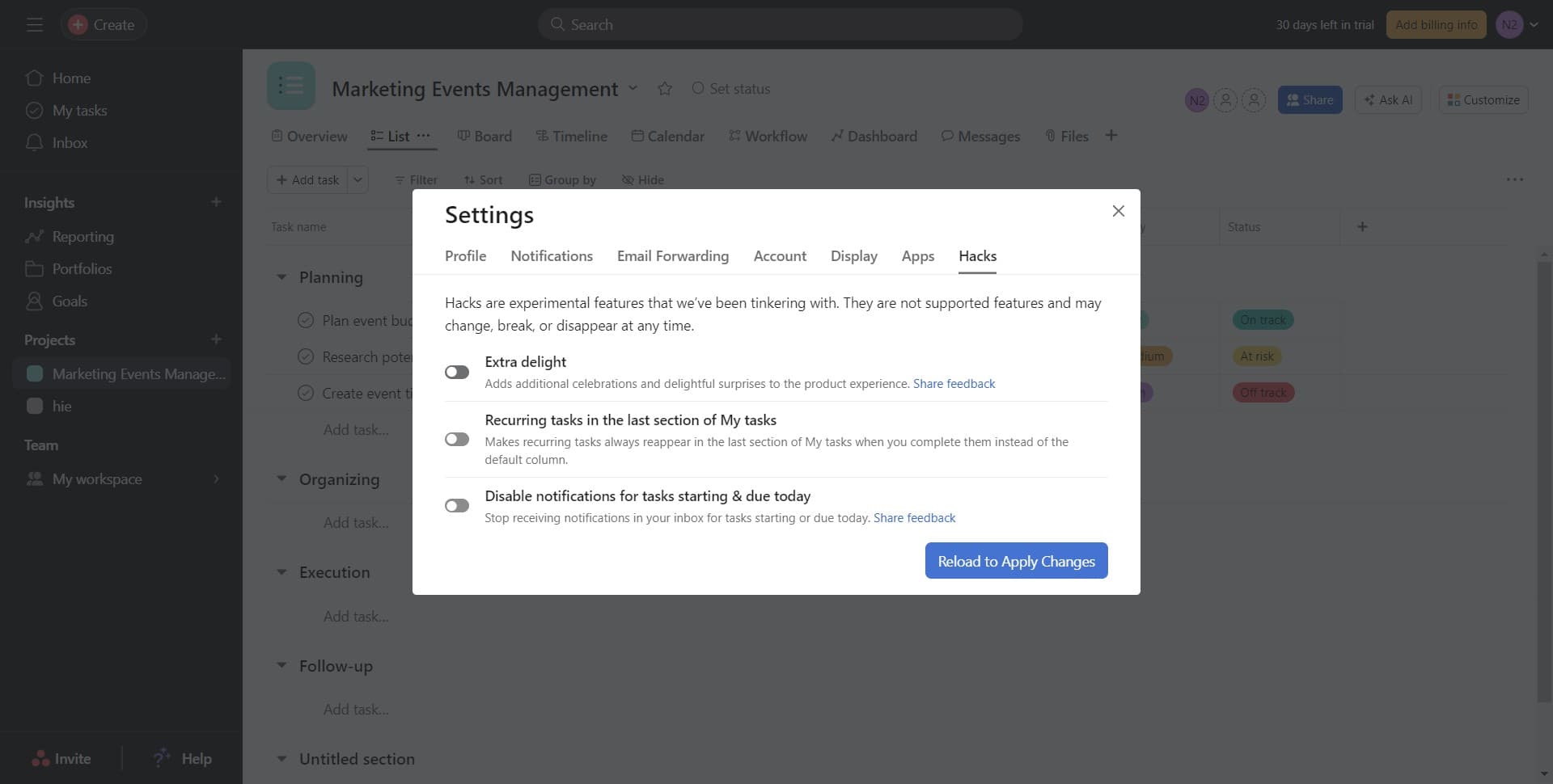 Enable experimental features