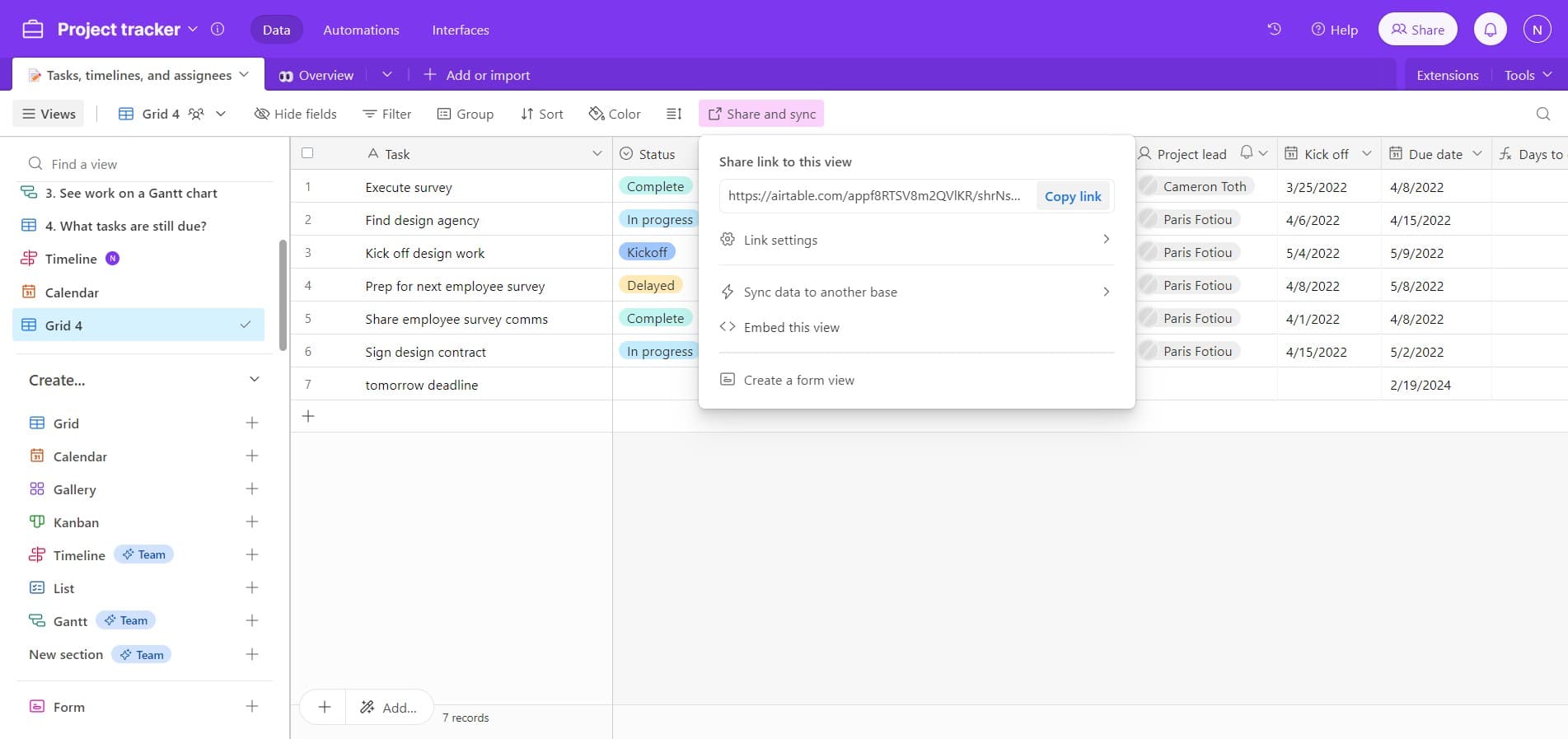 Copy the shareable link