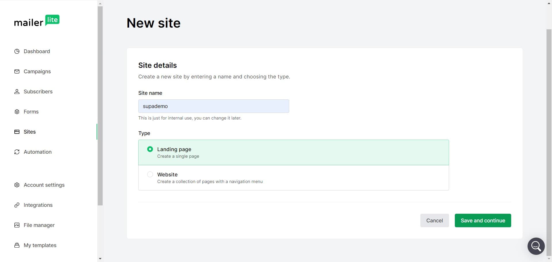 Click Save and continue
