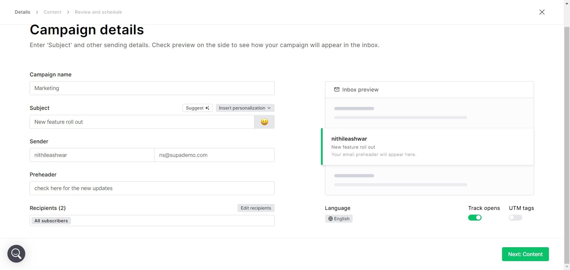 Access campaign details