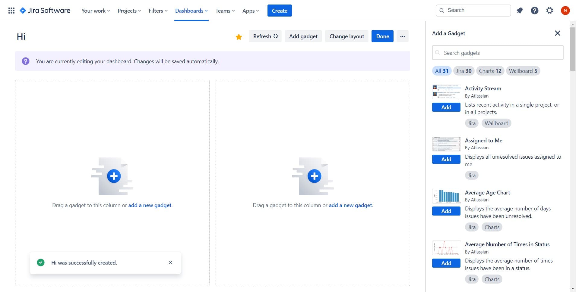 Add gadgets to your dashboard