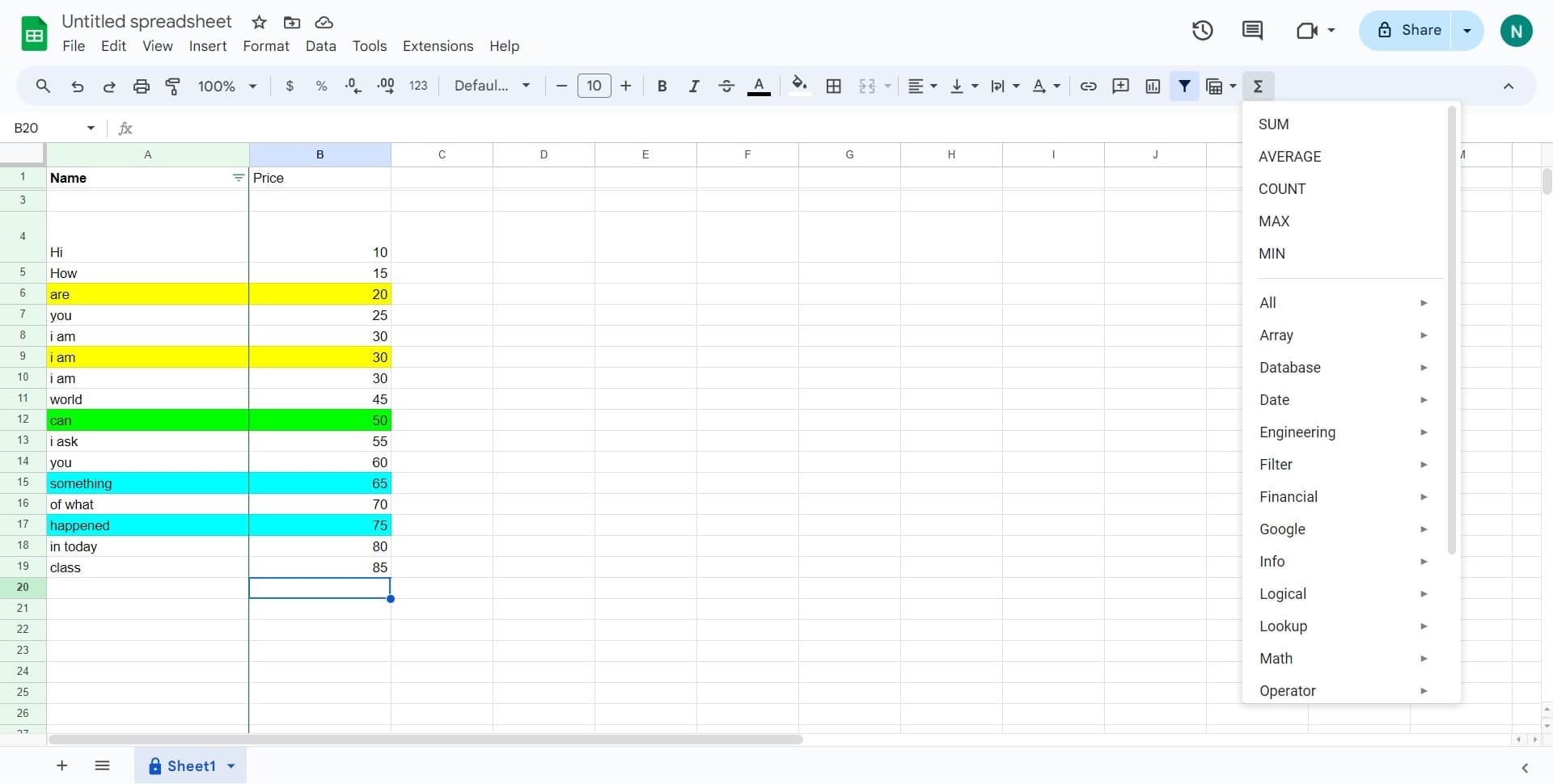 Open the function menu