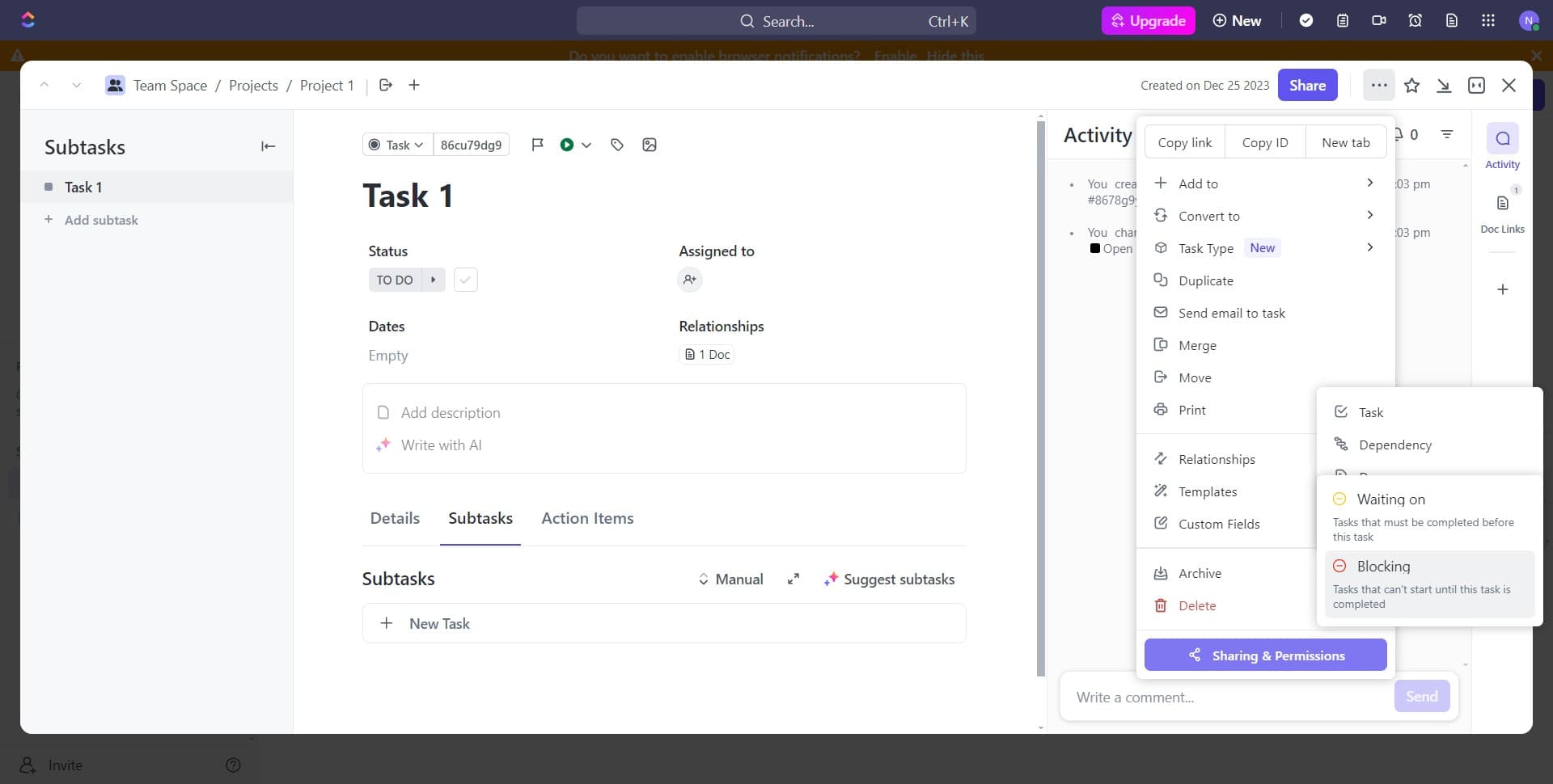Choose the Blocking relationship type