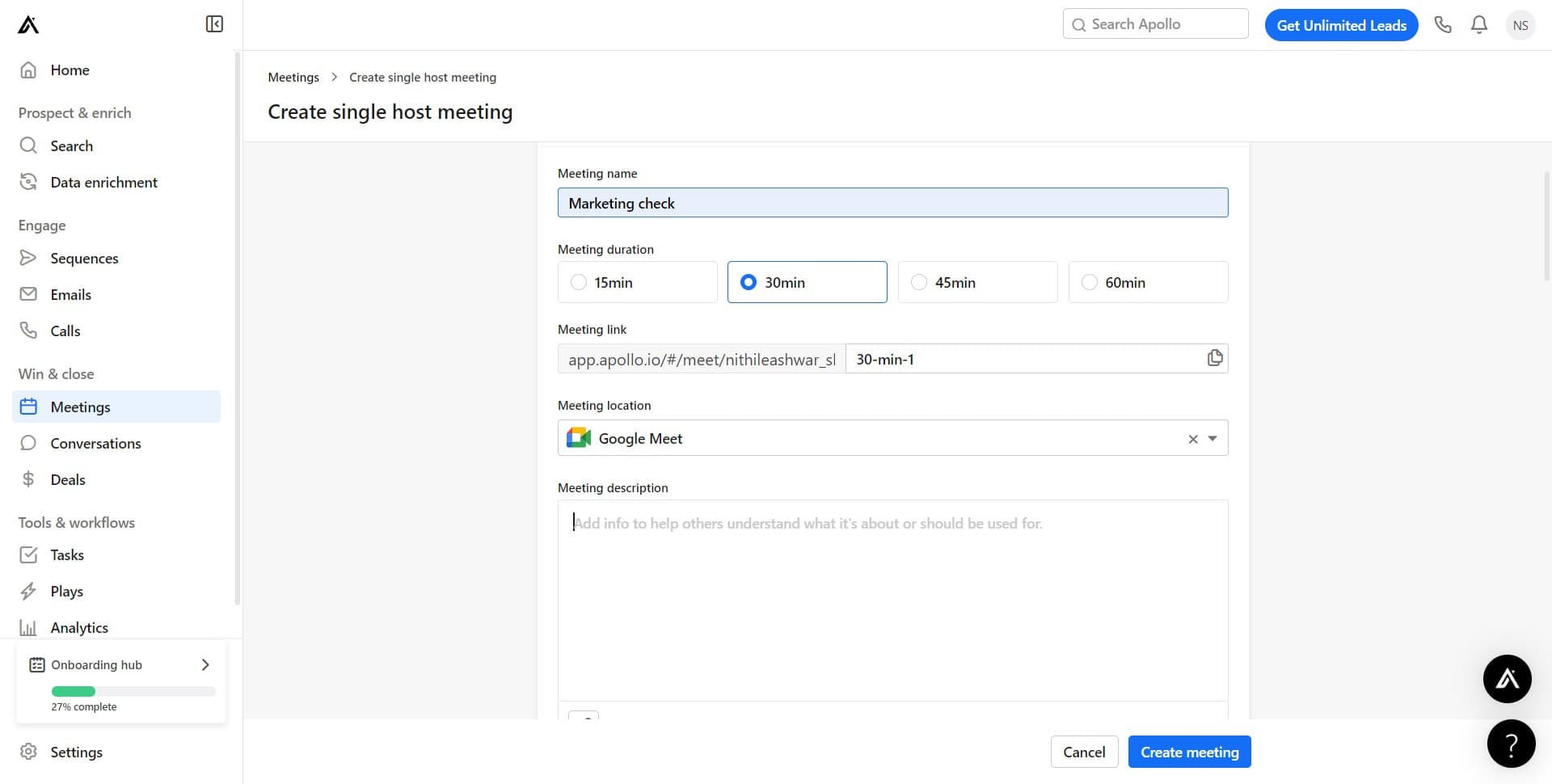 Complete meeting setup