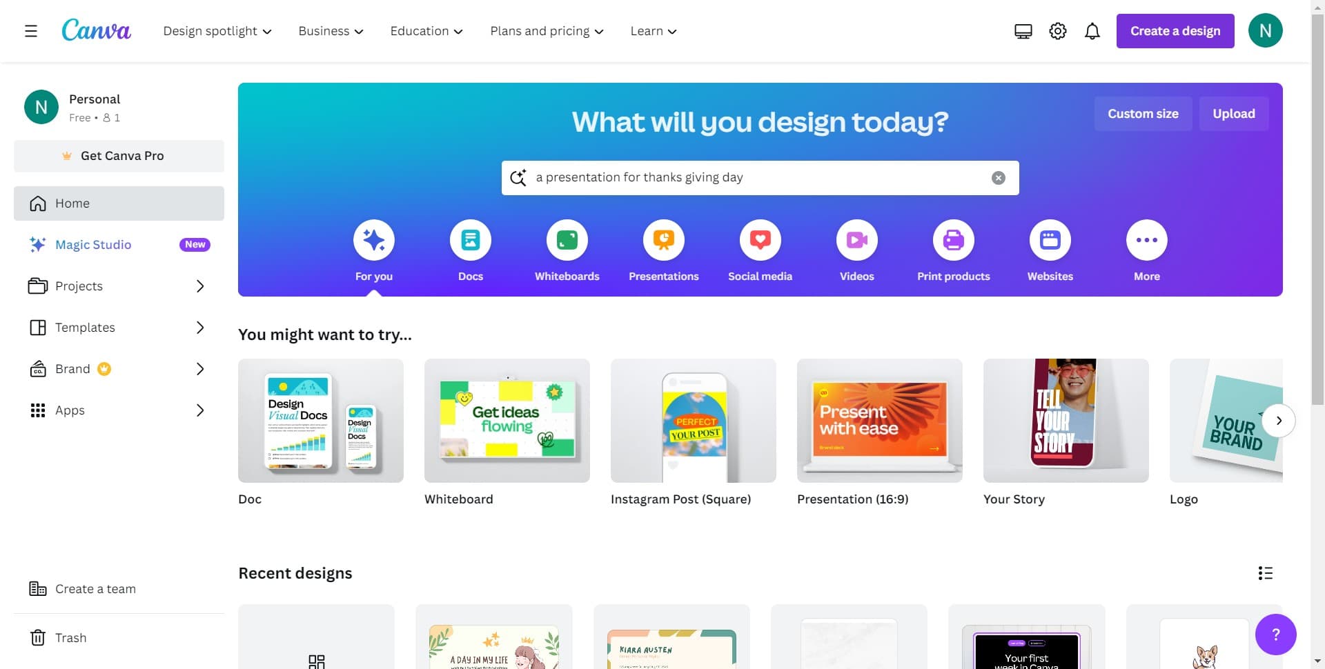 Click on Create a design