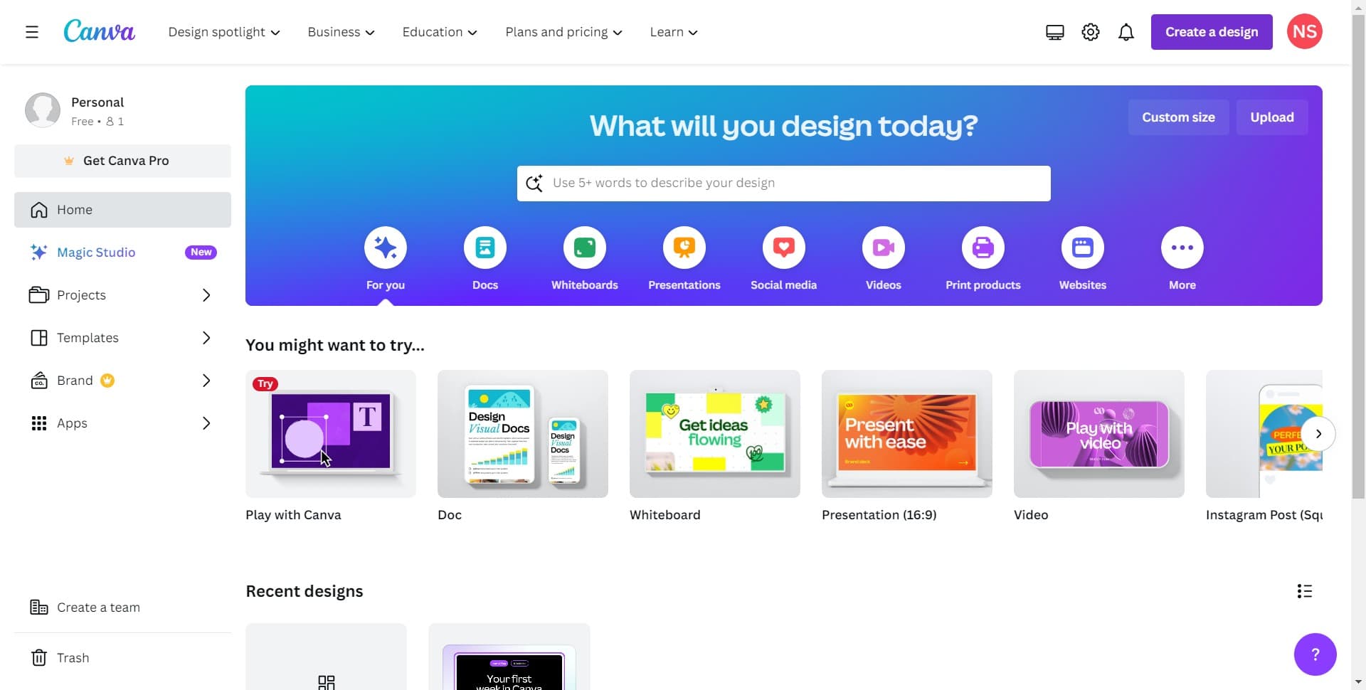 Click on Create a Design