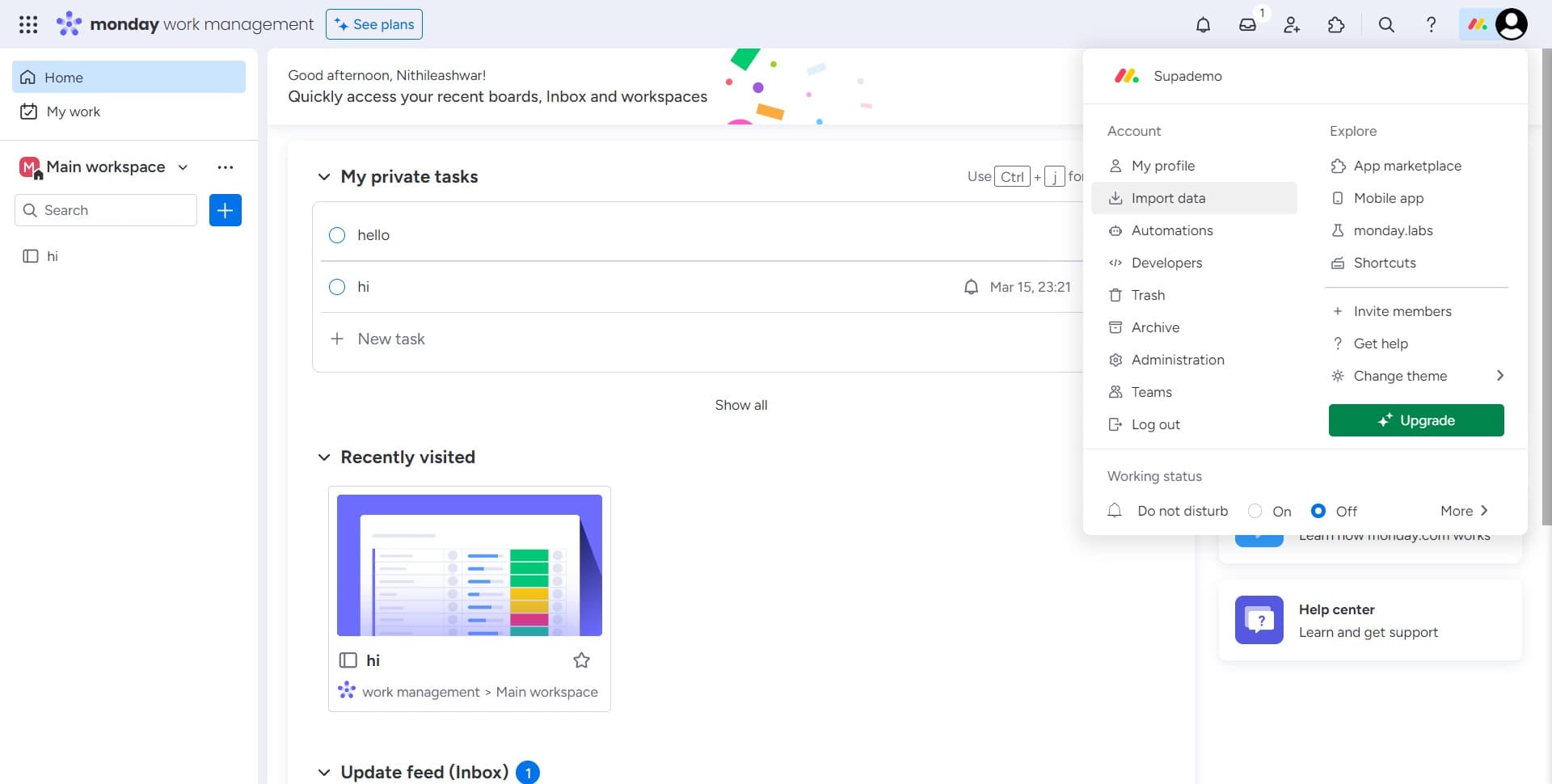 Click on Import data