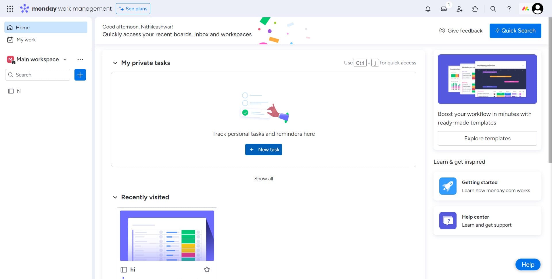 Access the task creation area