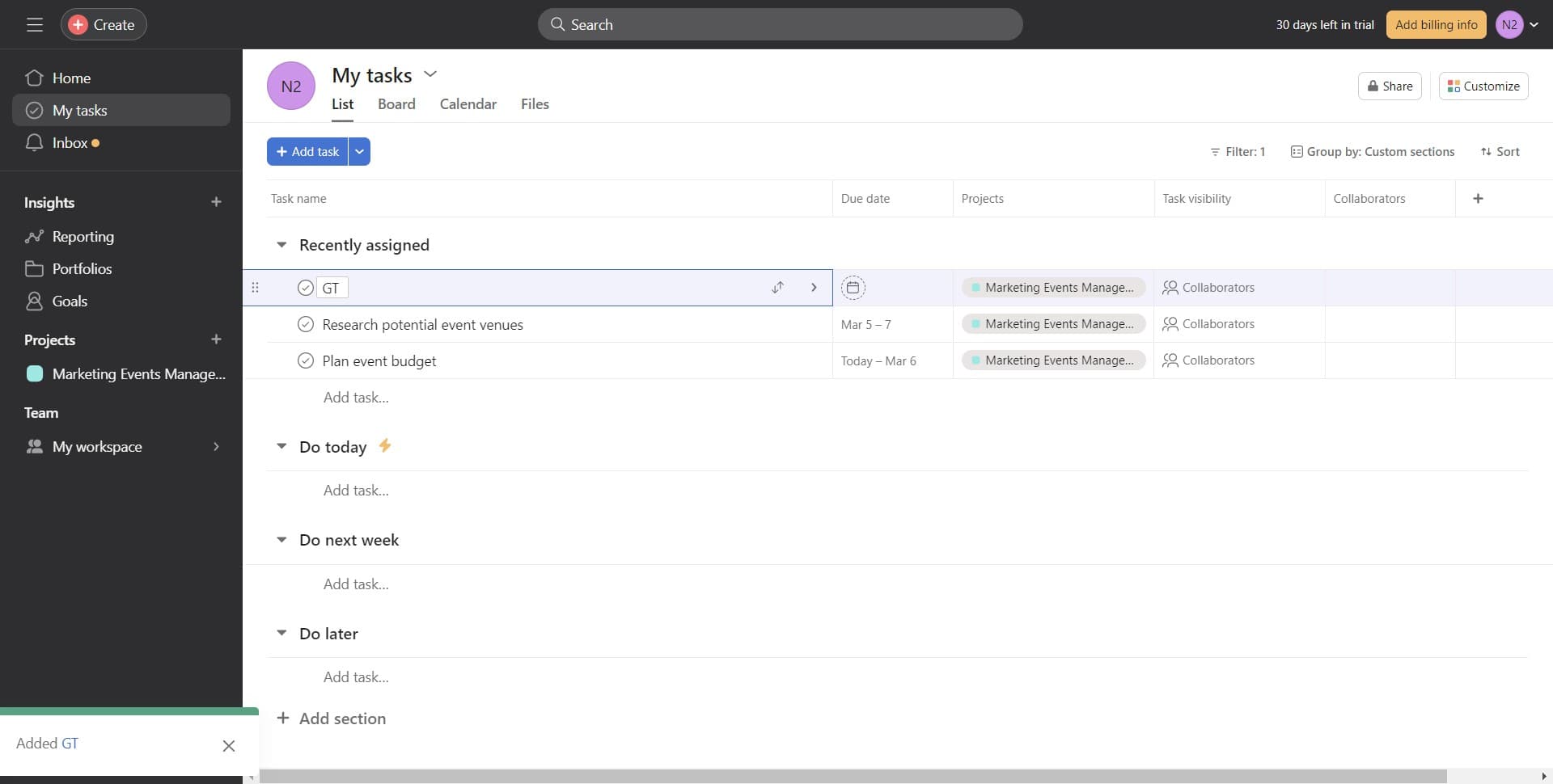 Verify task creation