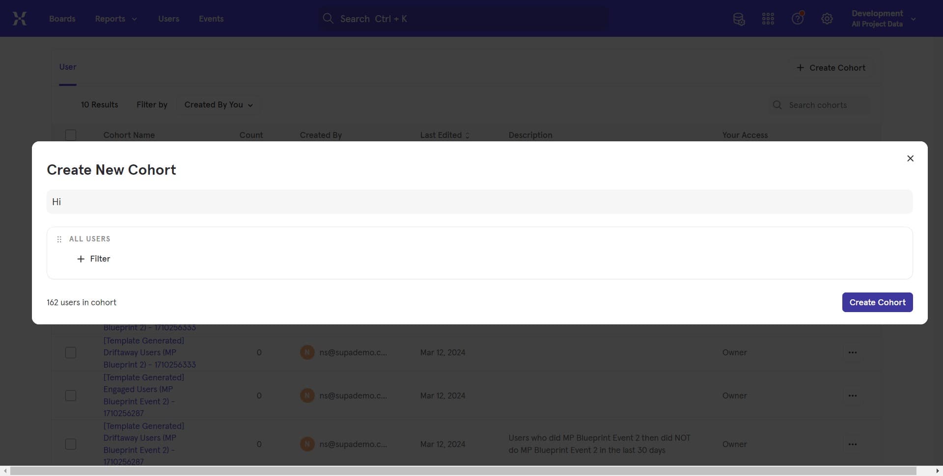 Click on Create Cohort