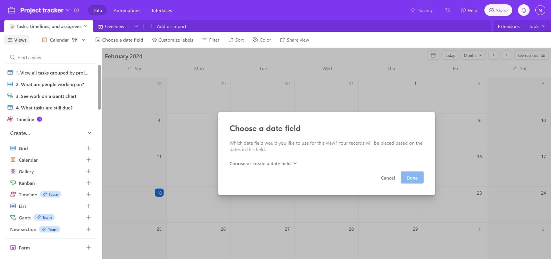 Select or Create Date Field