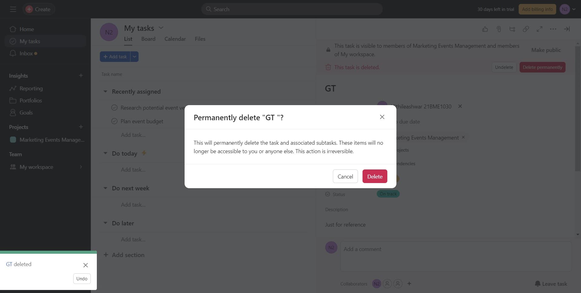 Confirm the deletion