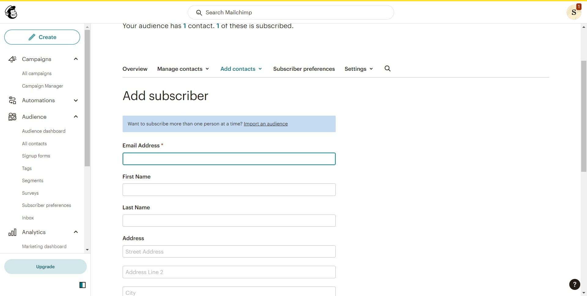 Enter subscriber details