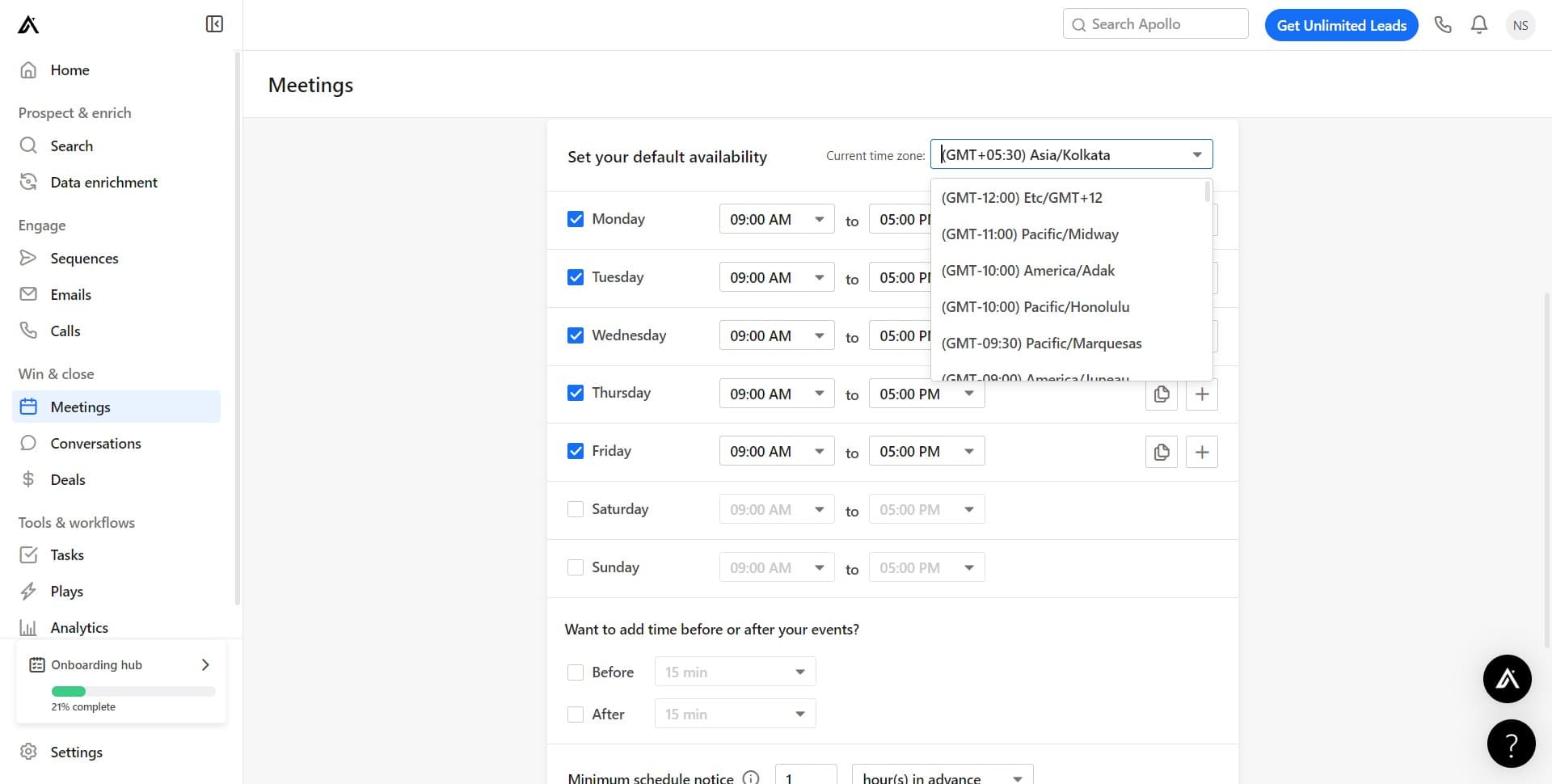 Select your timezone