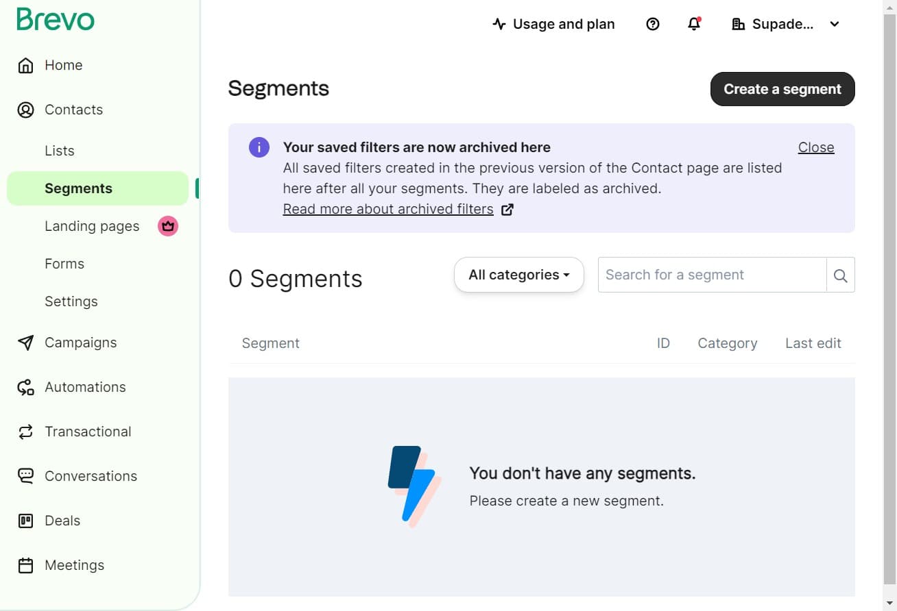 Start creating a new segment