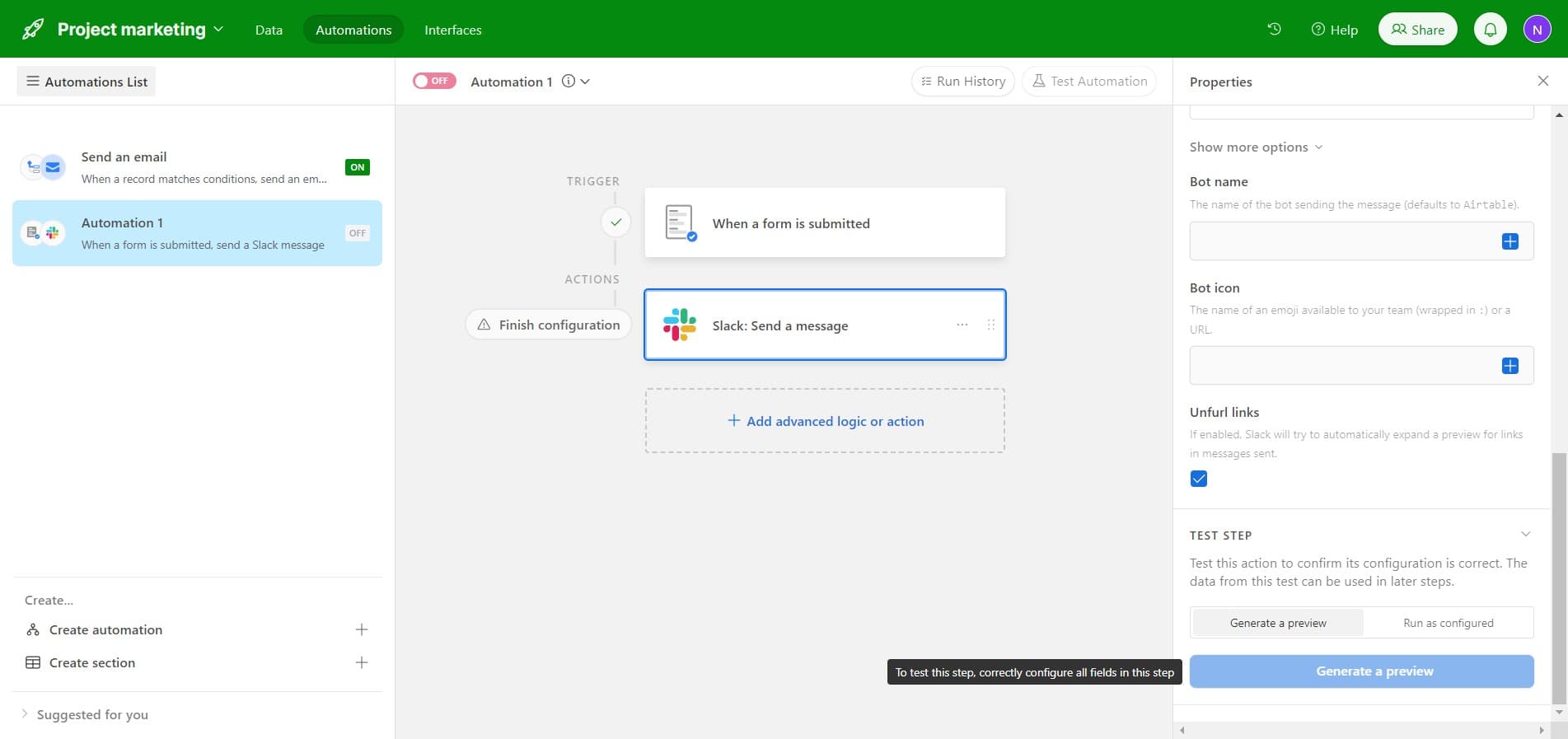 Generate automation preview