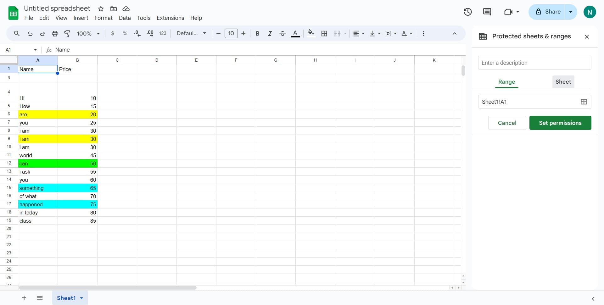 Choose Sheet protection