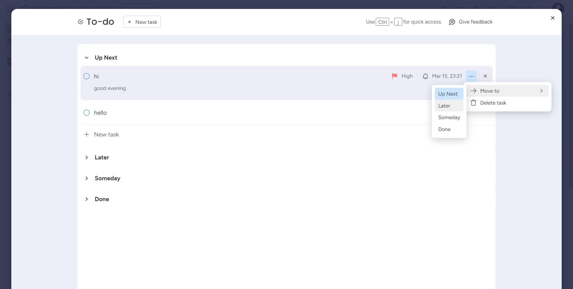 Select task timing option