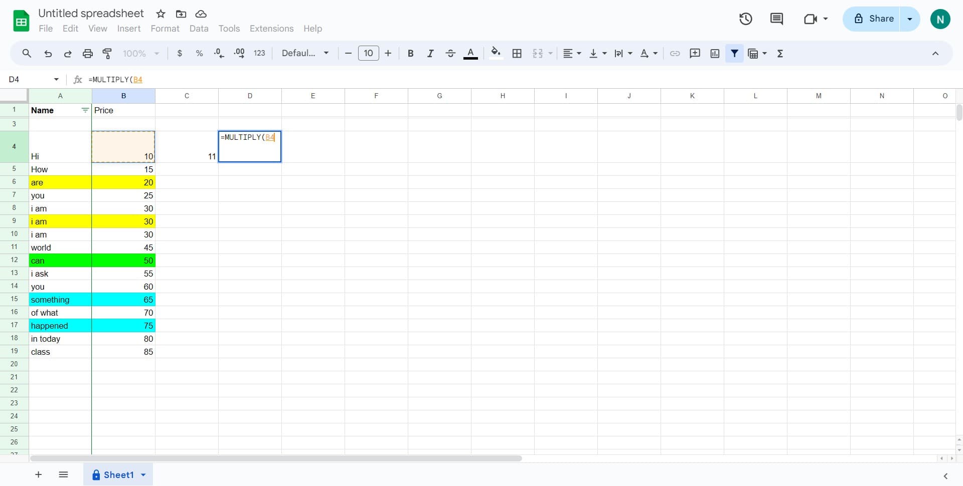 Enter first number or cell reference