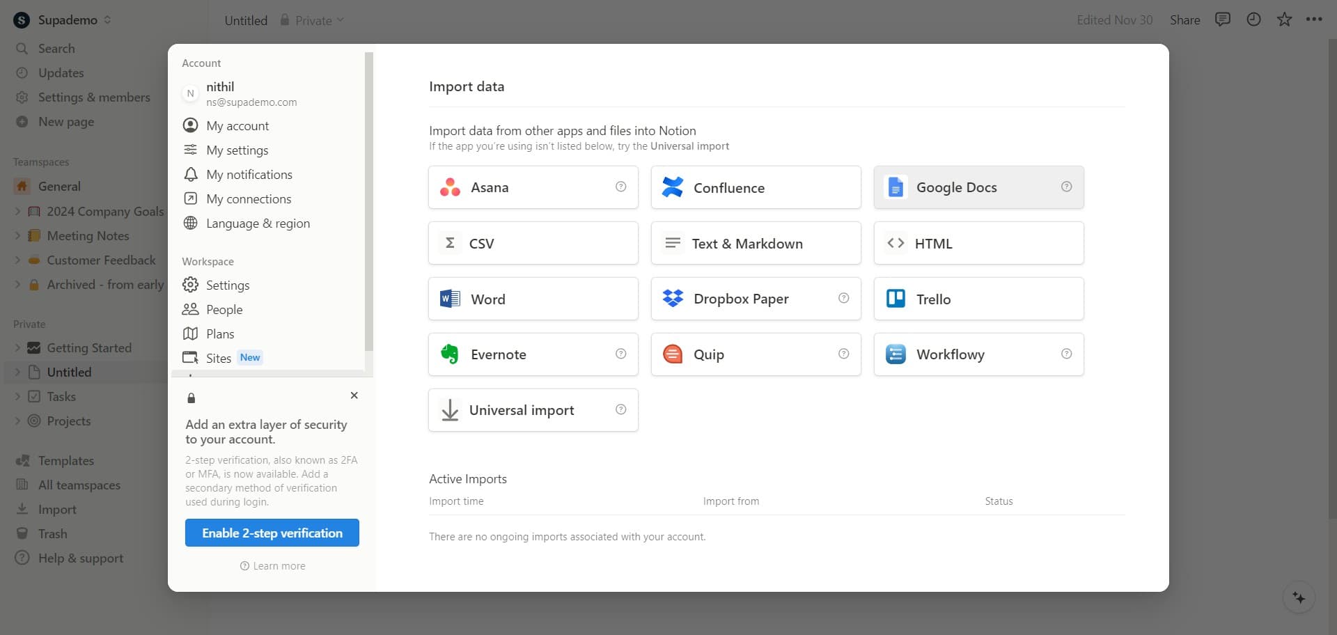 Select Google Docs as source