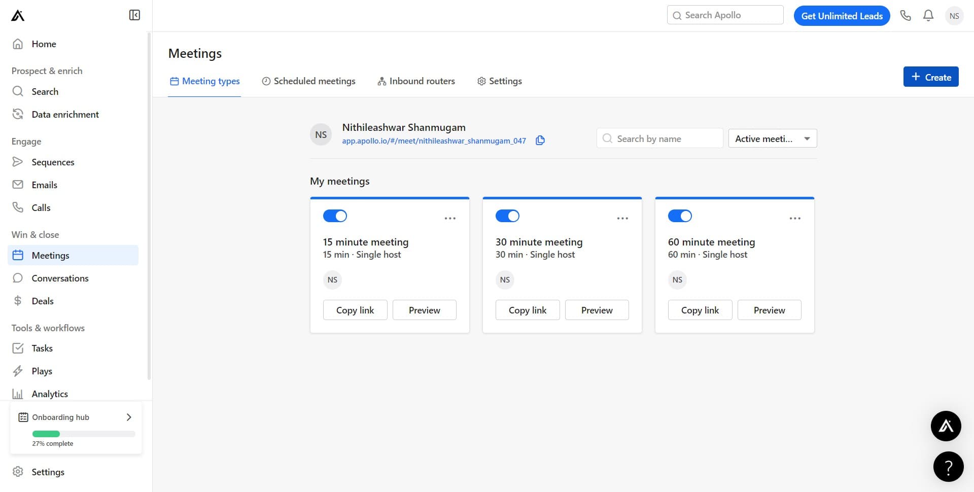 Access meeting creation options