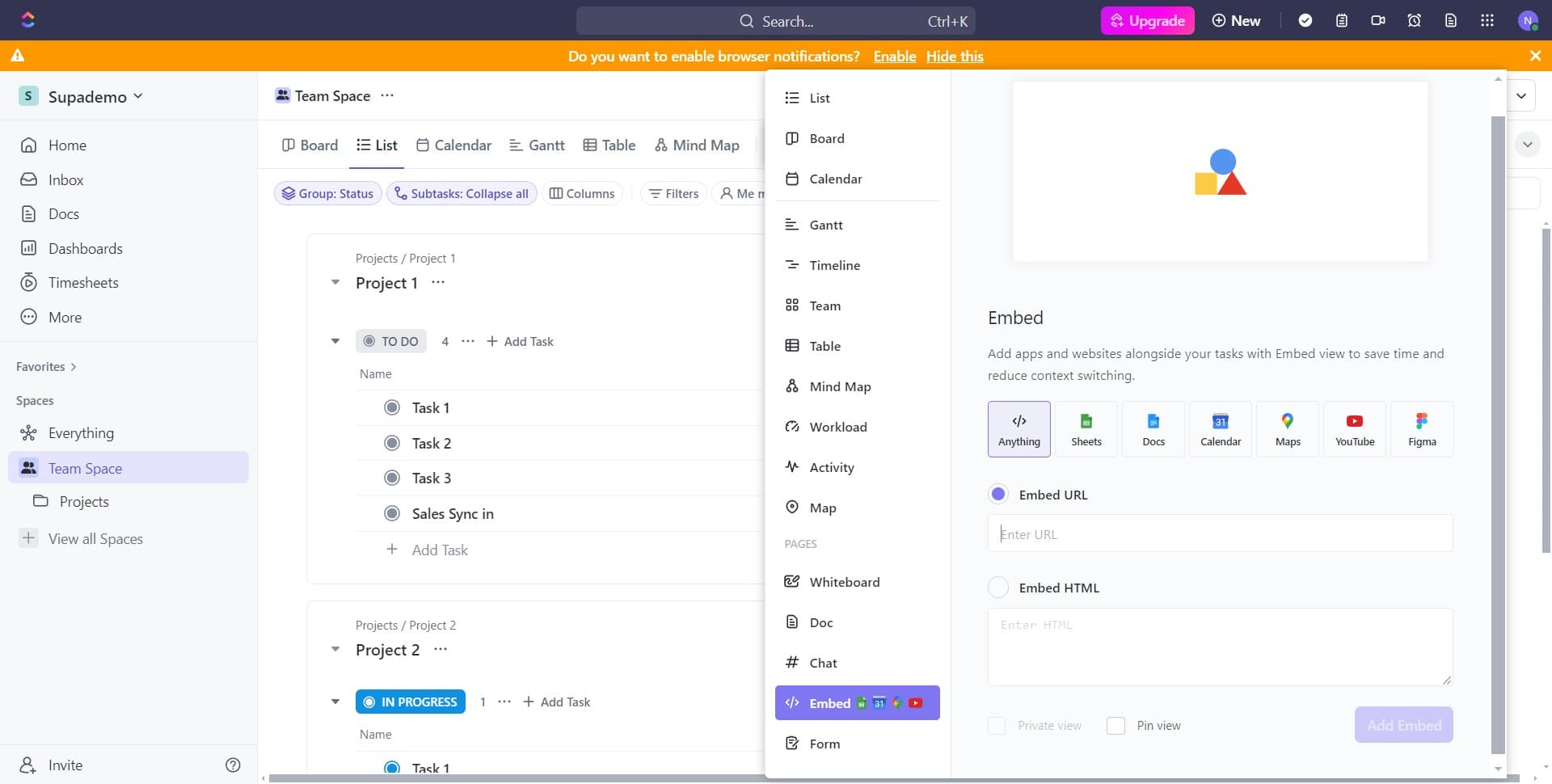 Find the embed button