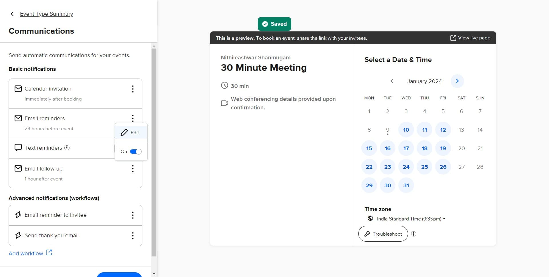 Apply changes to communications