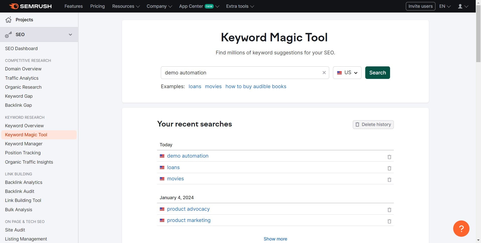 Click Search to generate results