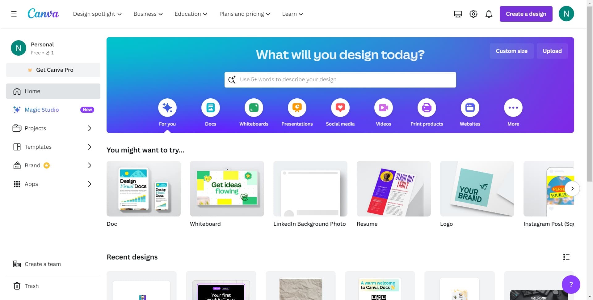 Click on Create a design