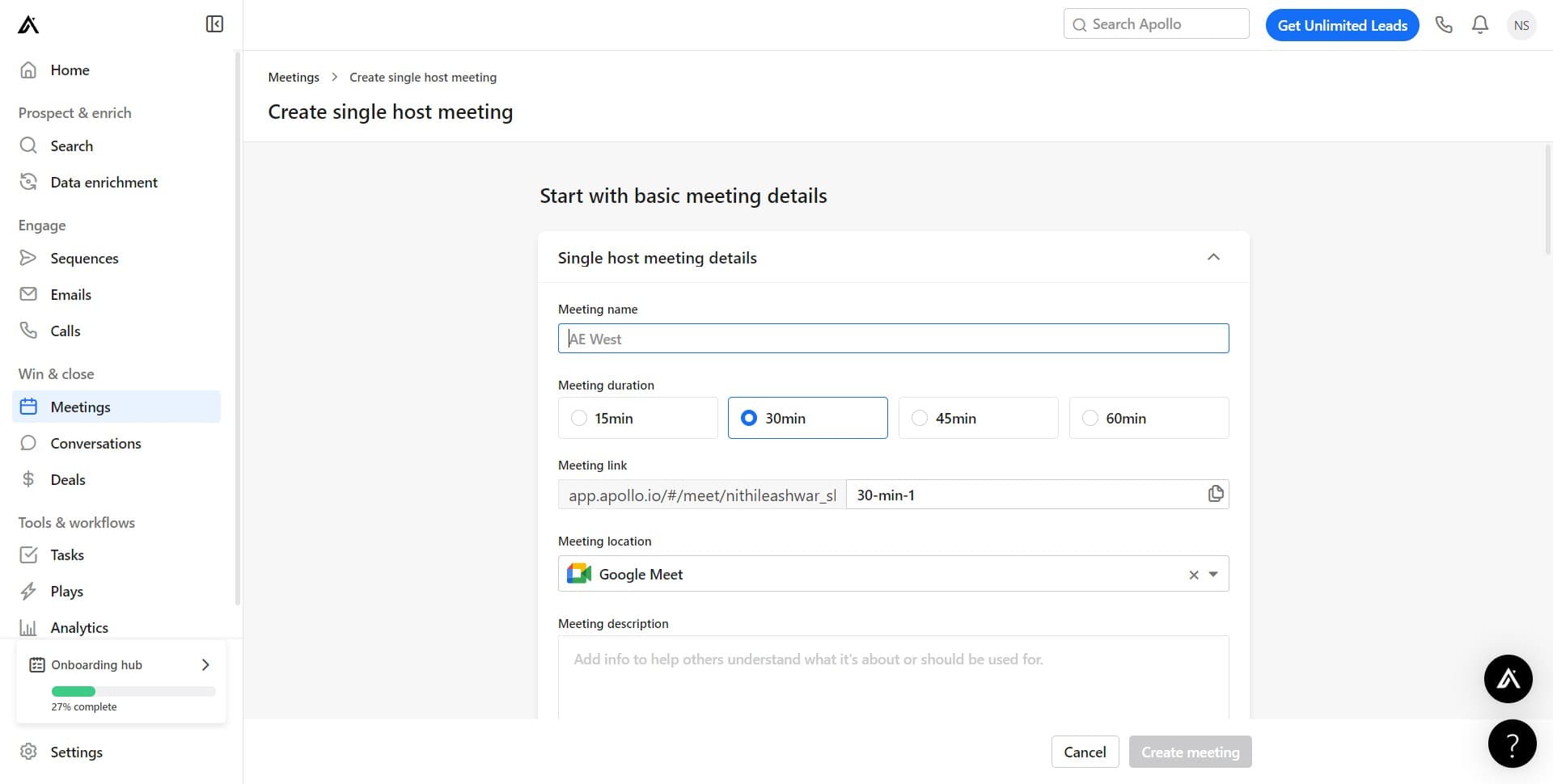 Proceed to meeting configuration