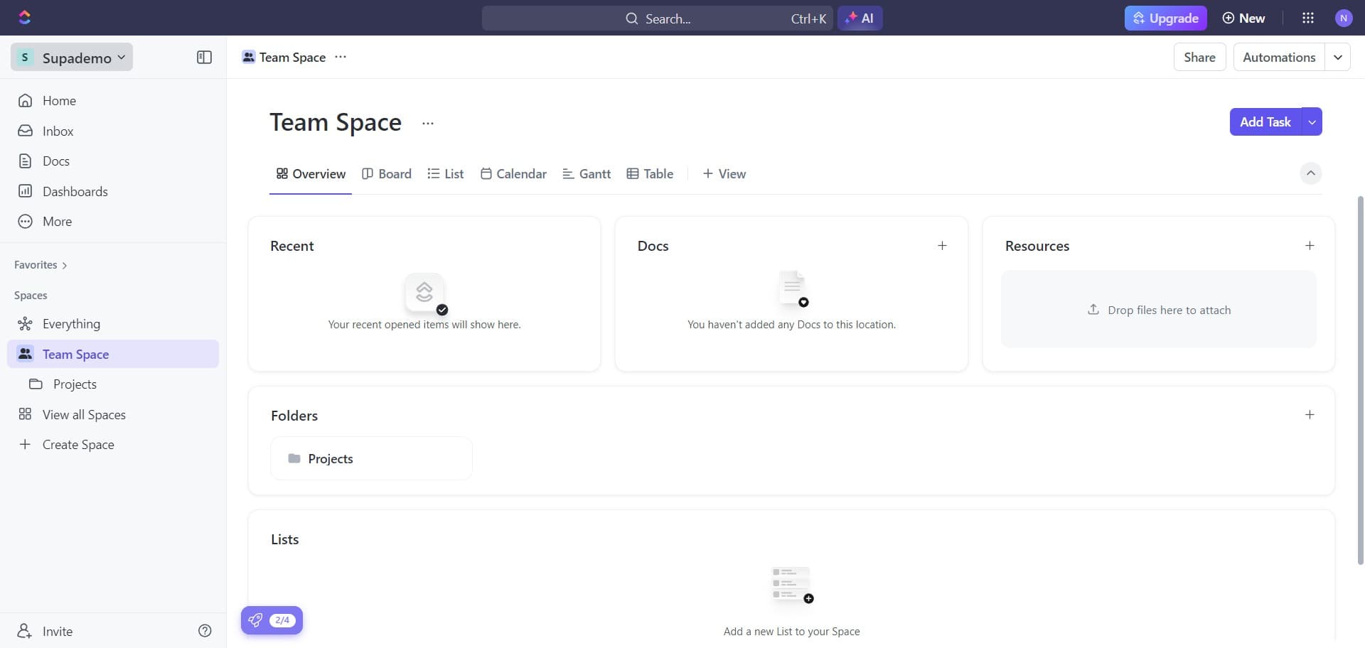 Navigate to the main workspace menu
