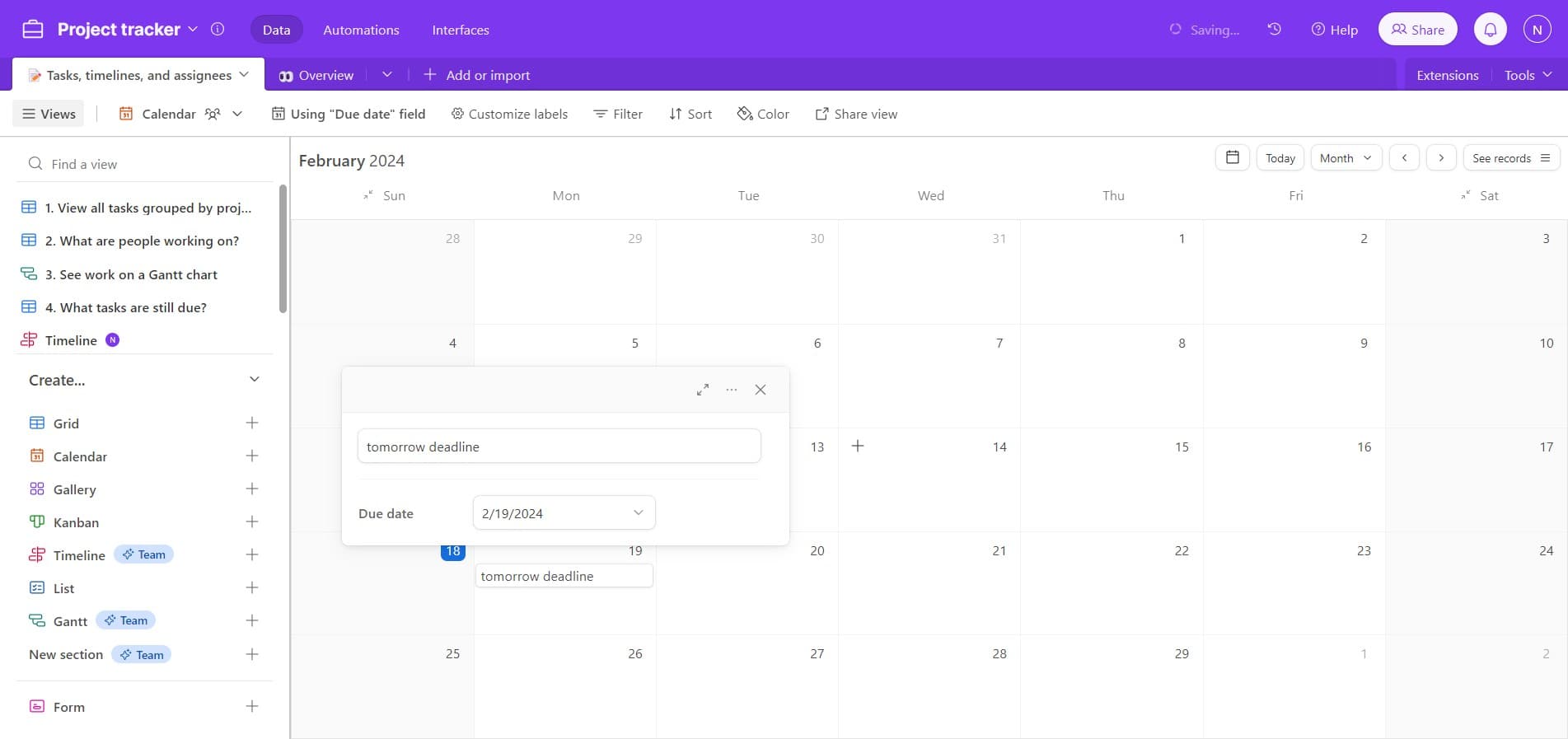Review Calendar Display