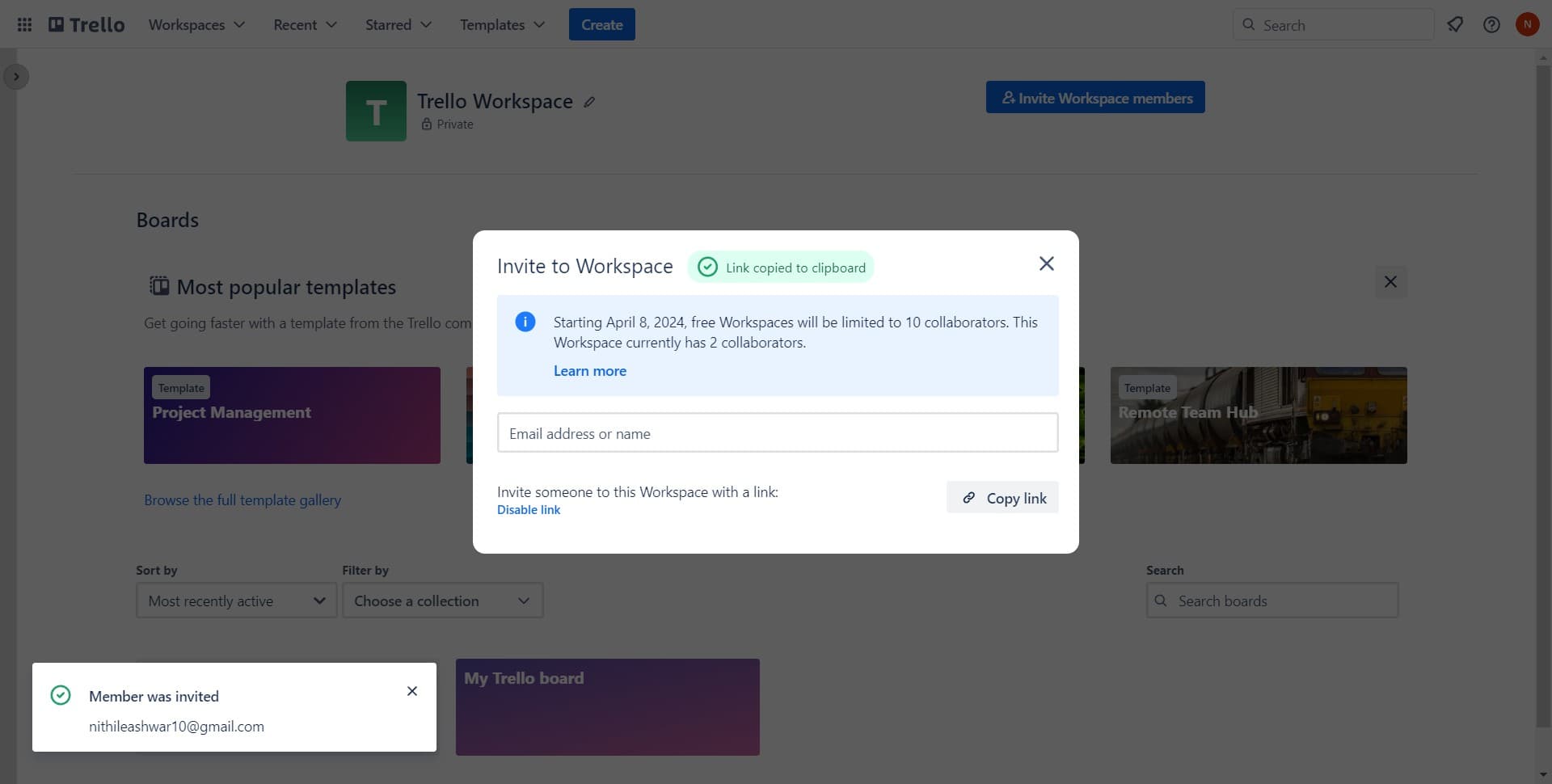 Confirm invitation completion
