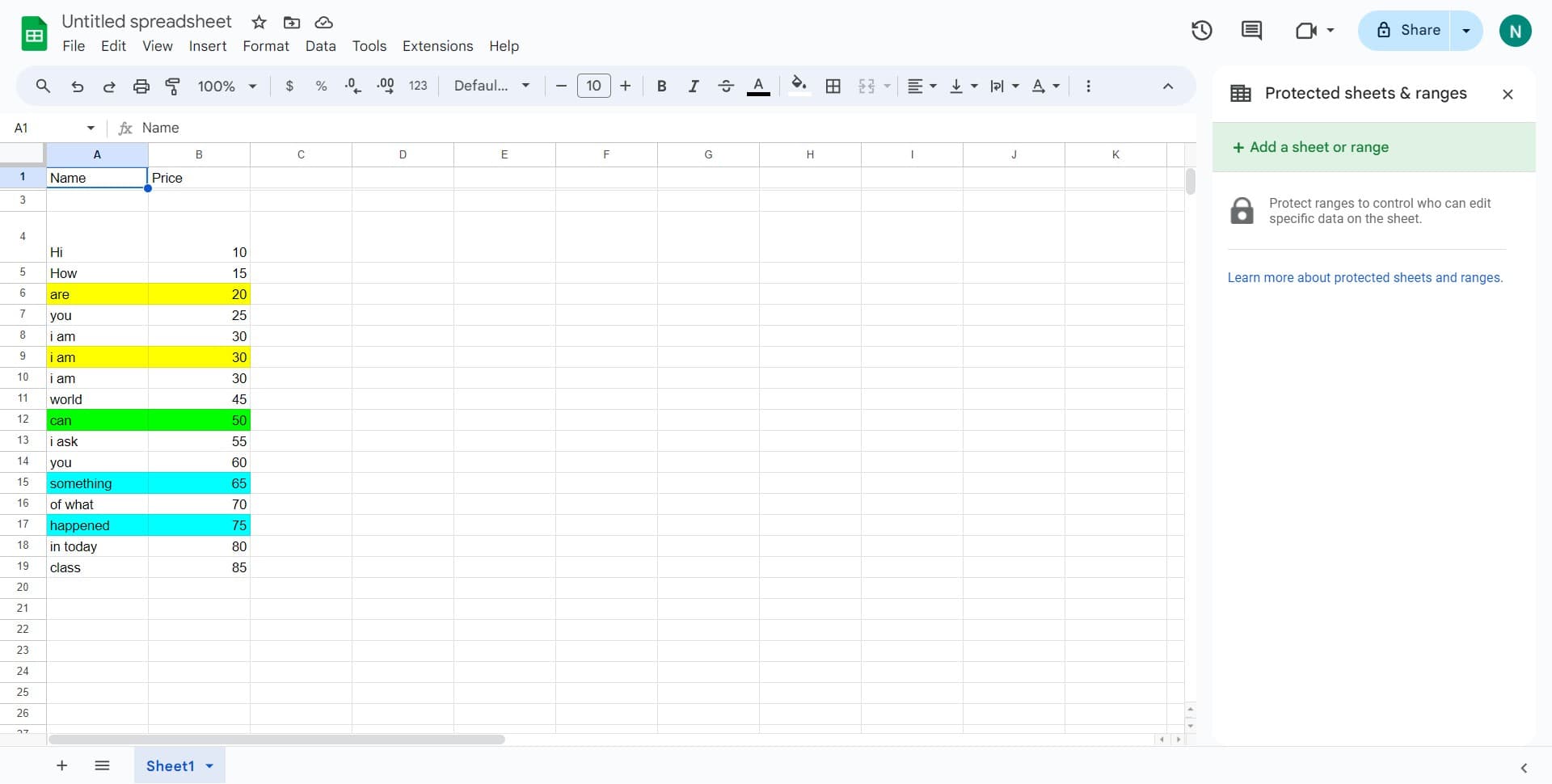 Click on Add a sheet or range