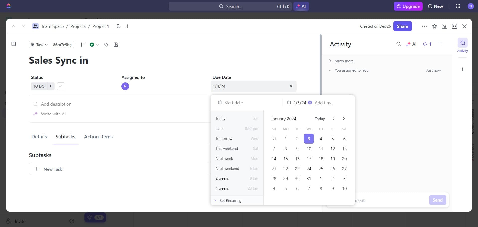 Access recurrence settings