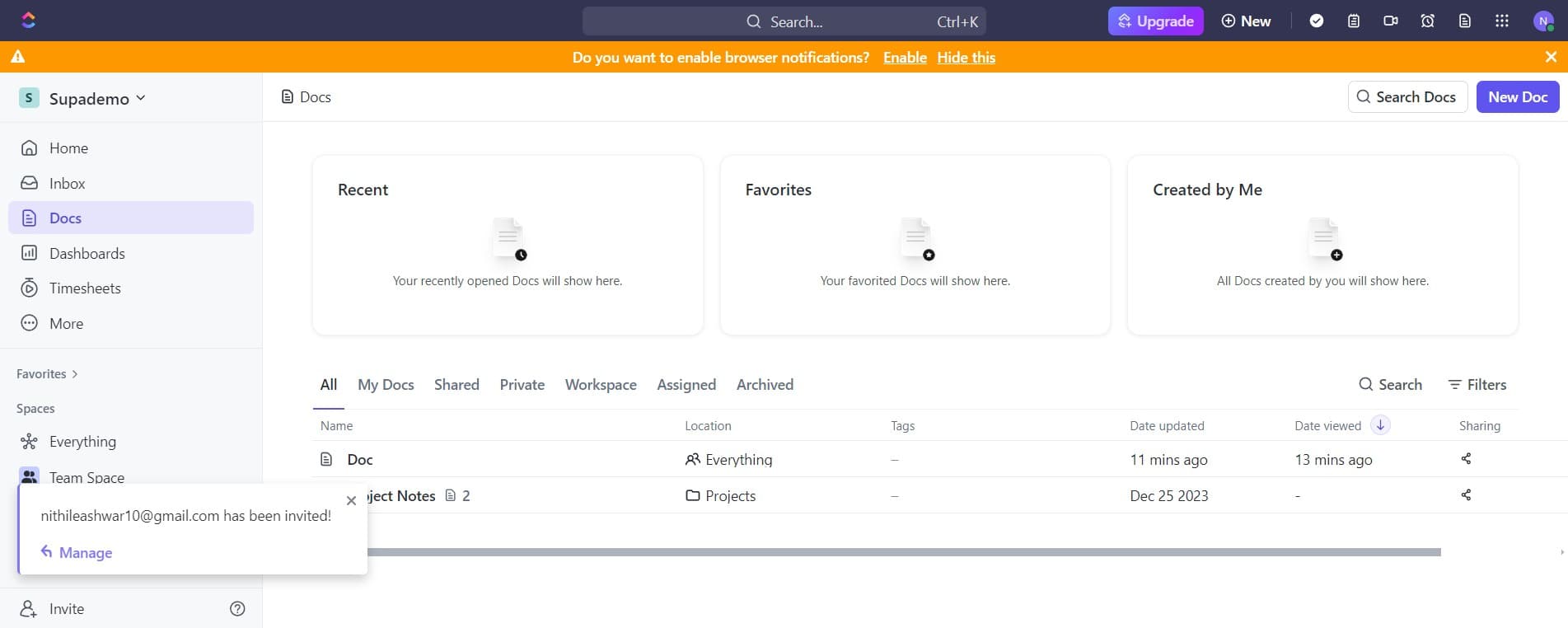 Access workspace management