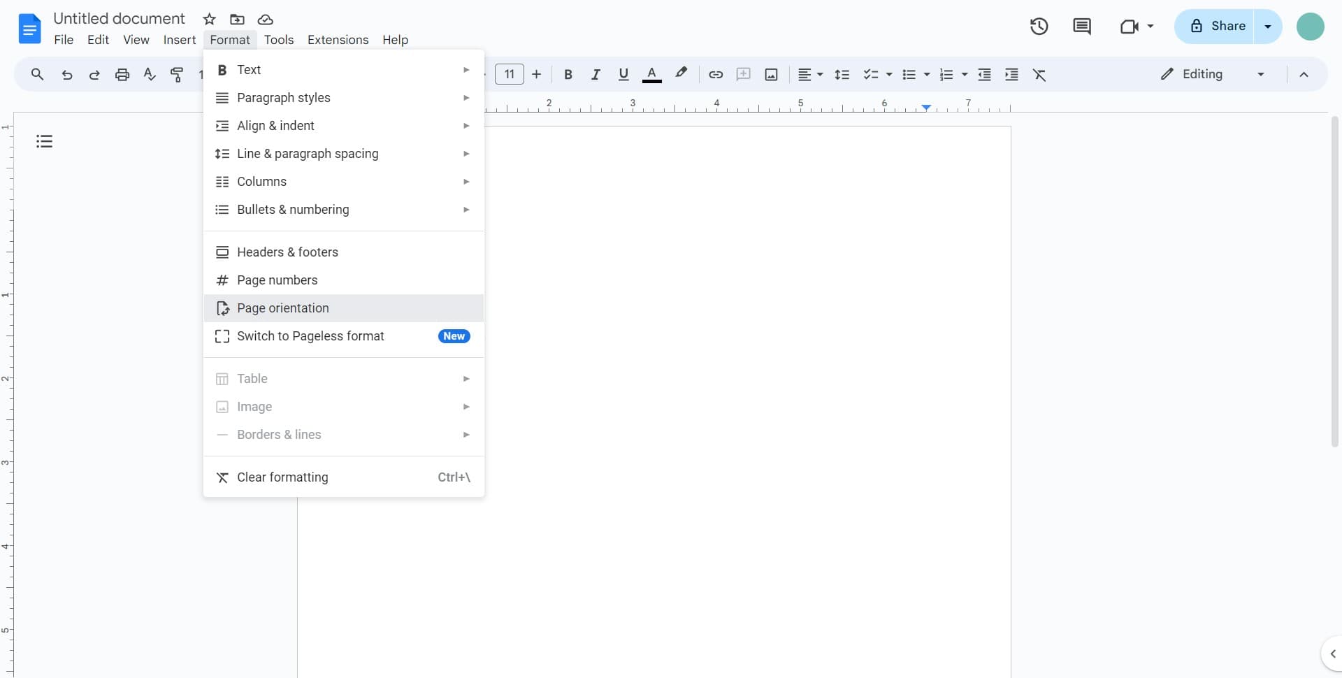 Click on Page orientation