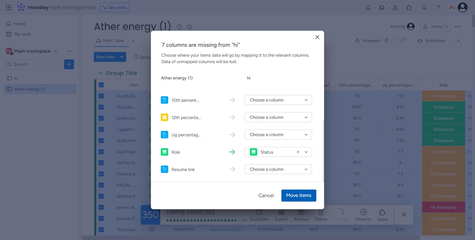 Confirm the move action