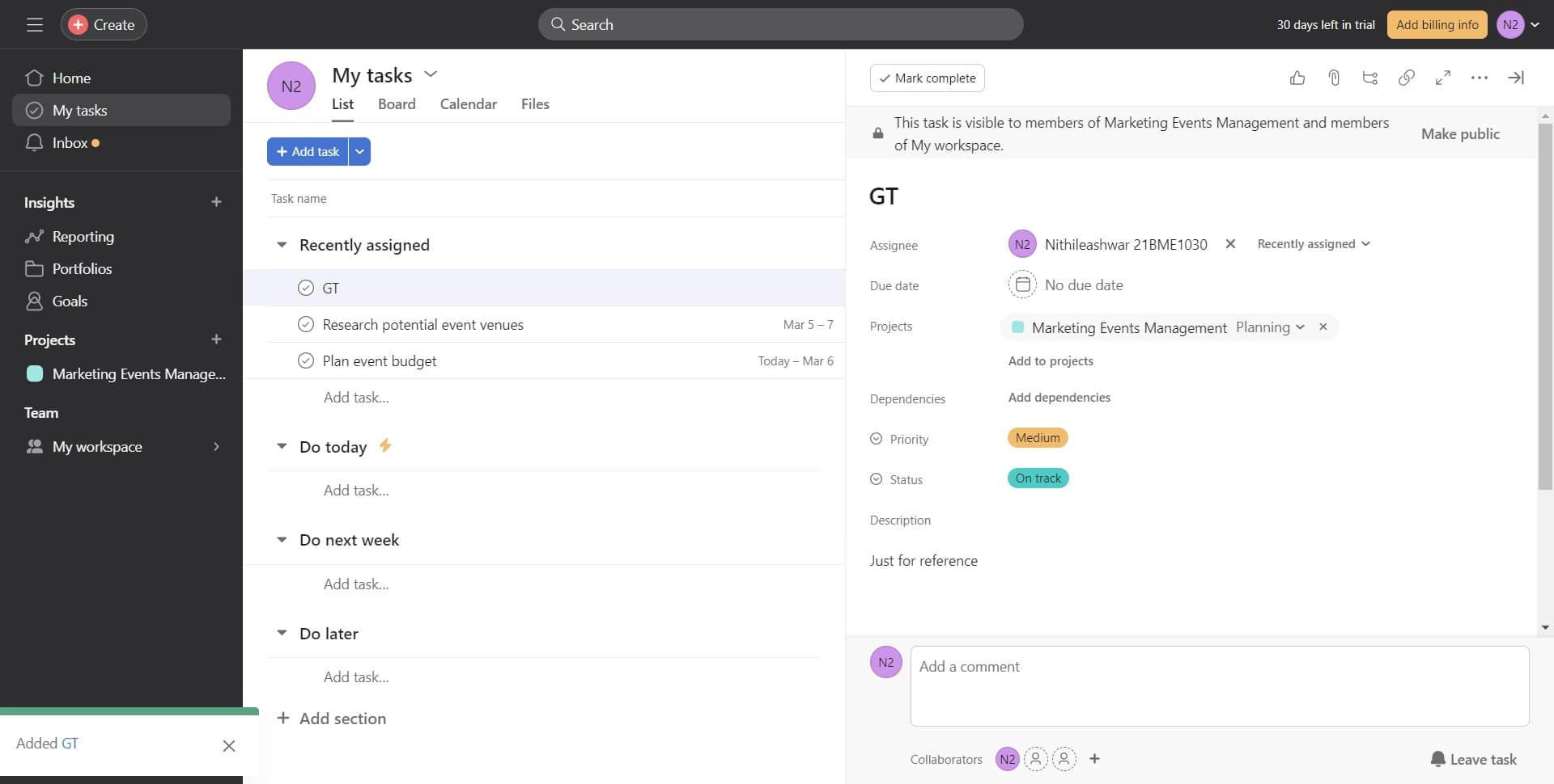 Add comments to your task