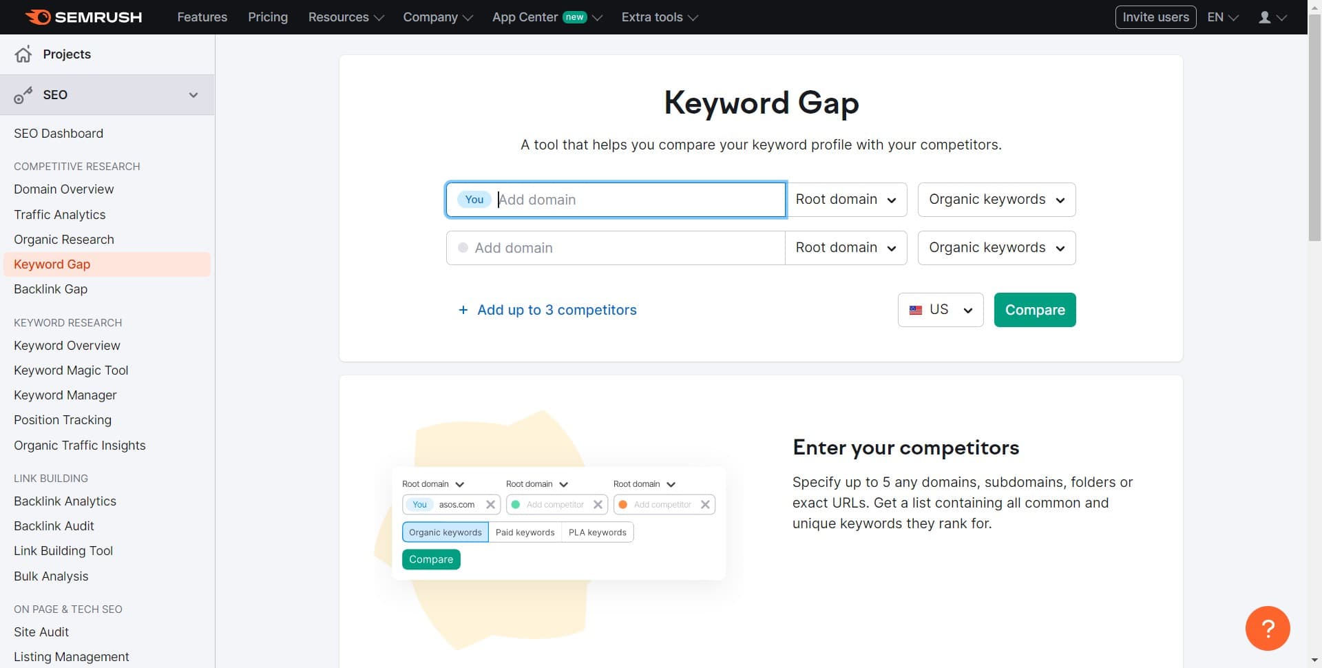 Enter your domain and targets
