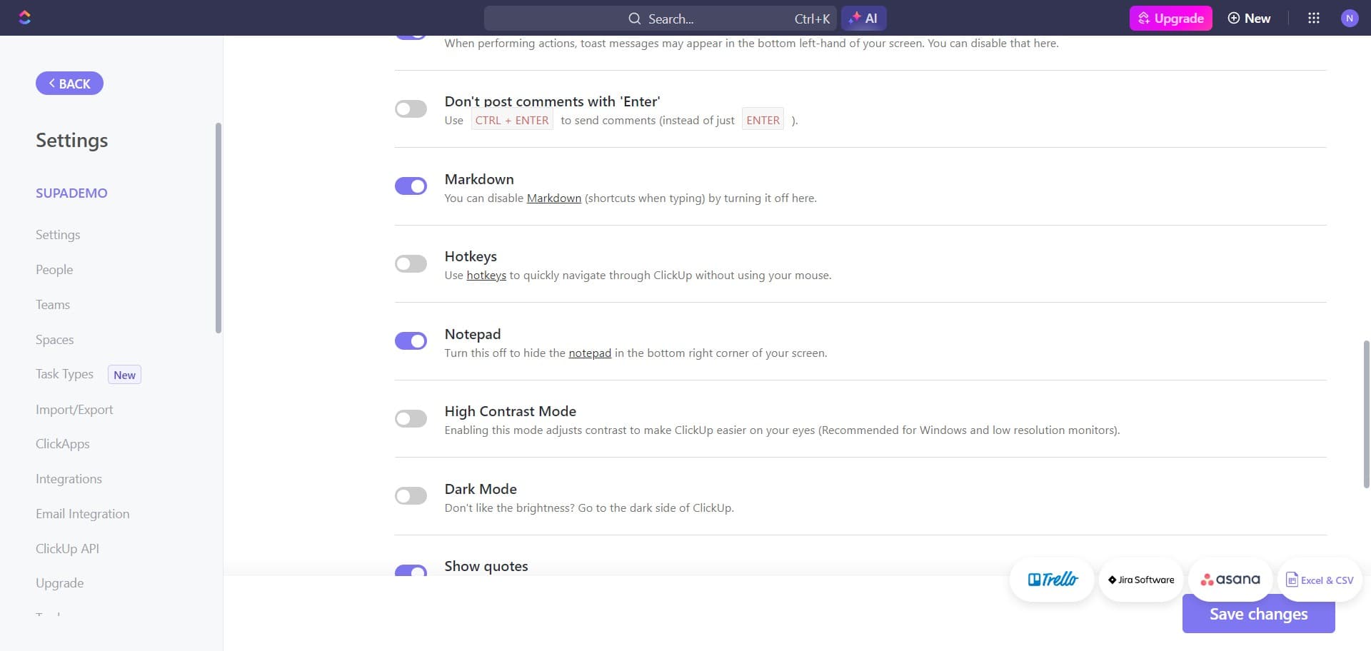 Access the features section